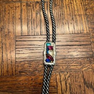Vintage 1980s bolo rhinestone rectangle tie